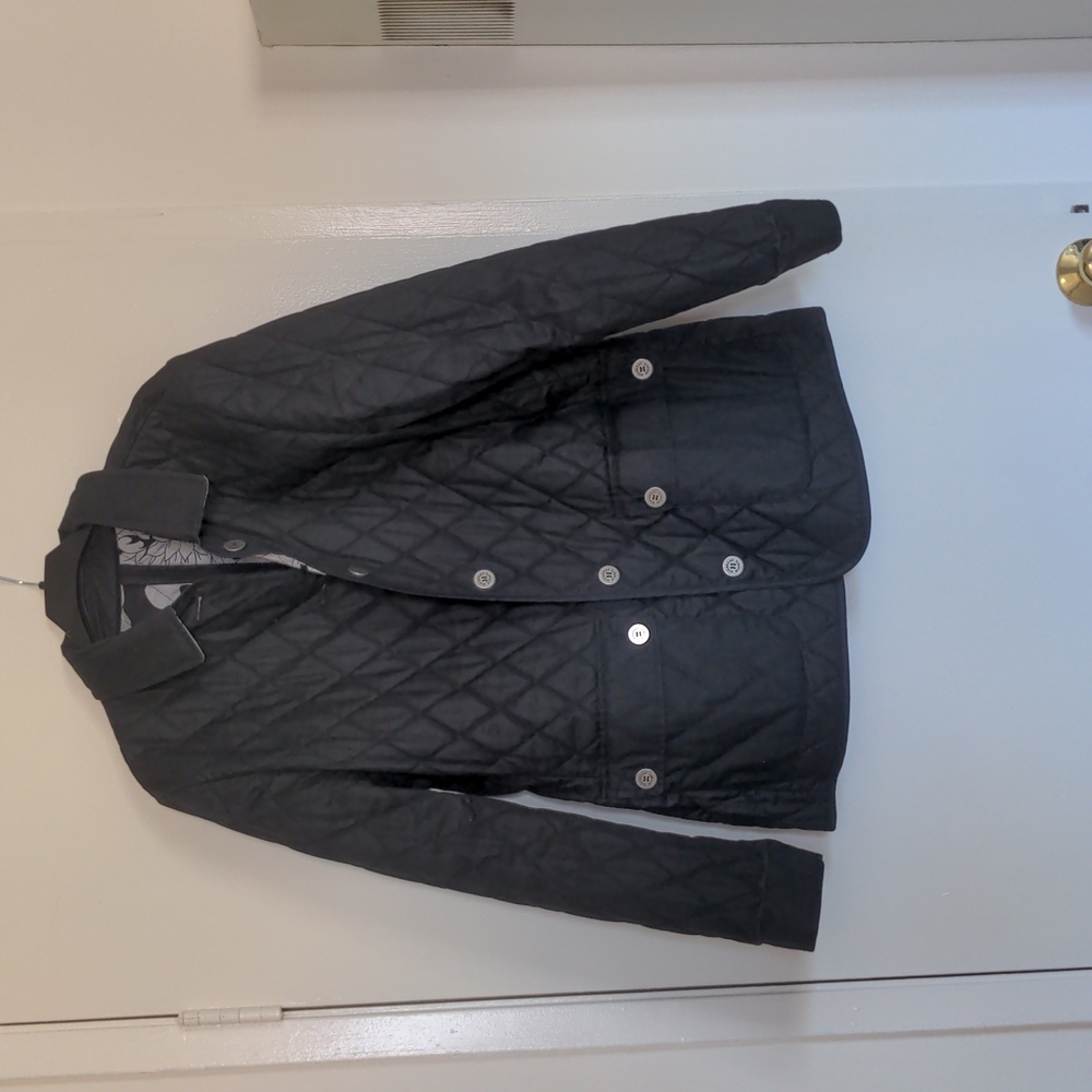 Black Burberry London Diamond Quilted Utility Jacket & Reversible Floral Pattern